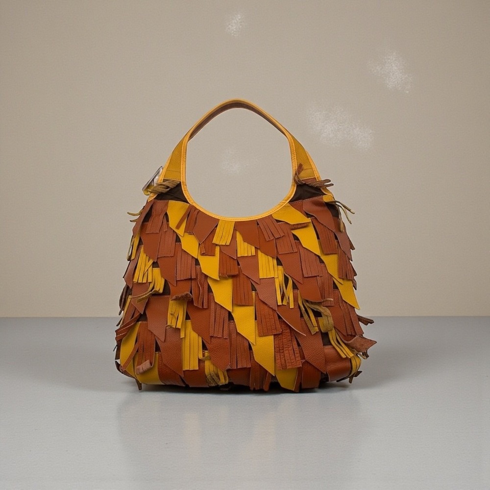 Rare Find - Chaos by‎ Elsie Brown Yellow Leather Fringe Hobo Shoulder Bag